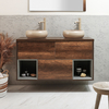 Mobile Bagno Sospeso con Ripiano Aperto da 1200mm in Rovere Scuro con Lavabi d