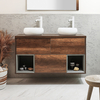 Mobile Bagno Sospeso con Ripiano Aperto da 1200mm in Rovere Scuro con Lavabi d