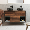 Mobile Bagno Sospeso con Ripiano Aperto da 1200mm in Rovere Scuro con Lavabi d