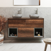 Mobile Bagno Sospeso con Ripiano Aperto da 1200mm in Rovere Scuro con Lavabi d