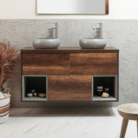 Mobile Bagno Sospeso con Ripiano Aperto da 1200mm in Rovere Scuro con Lavabi d