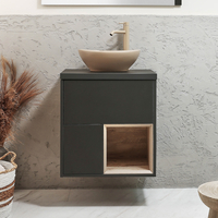 Mobile Bagno Sospeso con Ripiano Aperto da 600mm in Grigio Nero con Lavabo d