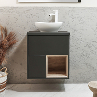 Mobile Bagno Sospeso con Ripiano Aperto da 600mm in Grigio Nero con Lavabo d