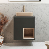 Mobile Bagno Sospeso con Ripiano Aperto da 600mm in Grigio Nero con Lavabo d