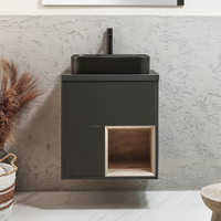 Mobile Bagno Sospeso con Ripiano Aperto da 600mm in Grigio Nero con Lavabo d