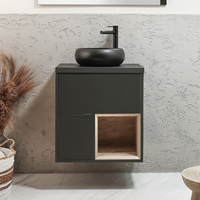 Mobile Bagno Sospeso con Ripiano Aperto da 600mm in Grigio Nero con Lavabo d