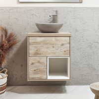 Mobile Bagno Sospeso con Ripiano Aperto da 600mm in Rovere Chiaro con Lavabo d