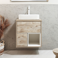 Mobile Bagno Sospeso con Ripiano Aperto da 600mm in Rovere Chiaro con Lavabo d