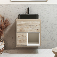 Mobile Bagno Sospeso con Ripiano Aperto da 600mm in Rovere Chiaro con Lavabo d