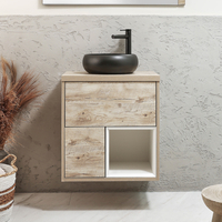 Mobile Bagno Sospeso con Ripiano Aperto da 600mm in Rovere Chiaro con Lavabo d