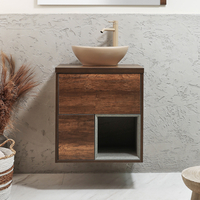 Mobile Bagno Sospeso con Ripiano Aperto da 600mm in Rovere Scuro con Lavabo d