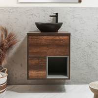 Mobile Bagno Sospeso con Ripiano Aperto da 600mm in Rovere Scuro con Lavabo d