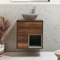 Mobile Bagno Sospeso con Ripiano Aperto da 600mm in Rovere Scuro con Lavabo d