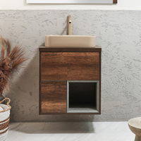 Mobile Bagno Sospeso con Ripiano Aperto da 600mm in Rovere Scuro con Lavabo d