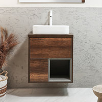 Mobile Bagno Sospeso con Ripiano Aperto da 600mm in Rovere Scuro con Lavabo d