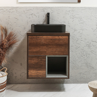 Mobile Bagno Sospeso con Ripiano Aperto da 600mm in Rovere Scuro con Lavabo d