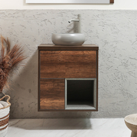 Mobile Bagno Sospeso con Ripiano Aperto da 600mm in Rovere Scuro con Lavabo d