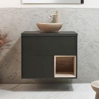 Mobile Bagno Sospeso con Ripiano Aperto da 800mm in Grigio Nero con Lavabo d