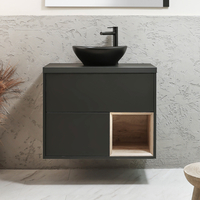 Mobile Bagno Sospeso con Ripiano Aperto da 800mm in Grigio Nero con Lavabo d