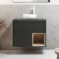 Mobile Bagno Sospeso con Ripiano Aperto da 800mm in Grigio Nero con Lavabo d