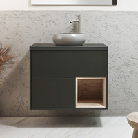 Mobile Bagno Sospeso con Ripiano Aperto da 800mm in Grigio Nero con Lavabo d