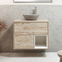Mobile Bagno Sospeso con Ripiano Aperto da 800mm in Rovere Chiaro con Lavabo d
