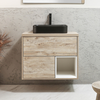 Mobile Bagno Sospeso con Ripiano Aperto da 800mm in Rovere Chiaro con Lavabo d