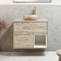 Mobile Bagno Sospeso con Ripiano Aperto da 800mm in Rovere Chiaro con Lavabo d