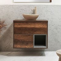 Mobile Bagno Sospeso con Ripiano Aperto da 800mm in Rovere Scuro con Lavabo d