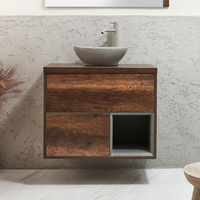 Mobile Bagno Sospeso con Ripiano Aperto da 800mm in Rovere Scuro con Lavabo d