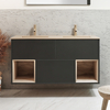 Mobile Bagno Sospeso con Ripiano Aperto in Grigio Nero da 1212mm con Lavabo Beige (Sand) e Luci LED - Hoxton