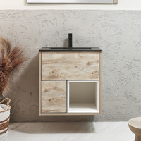 Mobile Bagno Sospeso con Ripiano Aperto in Rovere Chiaro da 612mm con Lavabo Color Grafite - Hoxton