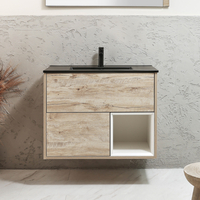 Mobile Bagno Sospeso con Ripiano Aperto in Rovere Chiaro da 812mm con Lavabo Color Grafite - Hoxton