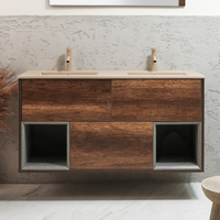 Mobile Bagno Sospeso con Ripiano Aperto in Rovere Scuro da 1212mm con Lavabo Beige (Sand) - Hoxton