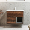 Mobile Bagno Sospeso con Ripiano Aperto in Rovere Scuro da 812mm con Lavabo Bianco (Chalk) e Luci LED - Hoxton