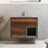 Mobile Bagno Sospeso con Ripiano Aperto in Rovere Scuro da 812mm con Lavabo Grigio (Pebble) e Luci LED - Hoxton