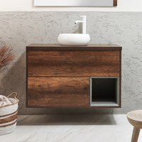 Mobile Bagno Sospeso da 1000mm in Rovere Scuro con Lavabo d