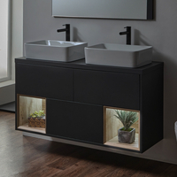 Mobile Bagno Sospeso in Grigio Nero con Ripiano Aperto da 1200mm con Lavabo d