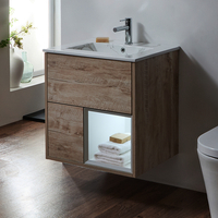 Mobile Bagno Sospeso Rovere Chiaro 612mm con Lavabo Effetto Marmo e LED