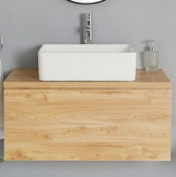 Mobile Bagno Sospeso Rovere Dorato 800mm con Lavabo da Appoggio e Opzione LED - Newington