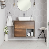 Mobile Bagno Sospeso Rovere Scuro 800mm con Lavabo da Appoggio e Opzione LED - Hoxton