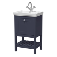 Mobile Bagno Tradizionale da 530mm con Lavabo (1 Foro per la Rubinetteria) - Blu Indaco - con Maniglia in Oro Satinato – Tudor