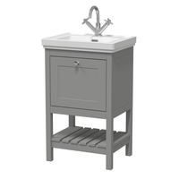 Mobile Bagno Tradizionale da 530mm con Lavabo (1 Foro per la Rubinetteria) - Grigio Freddo - con Maniglia in Oro Satinato – Tudor