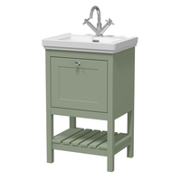 Mobile Bagno Tradizionale da 530mm con Lavabo (1 Foro per la Rubinetteria) - Verde Tenue - con Maniglia in Oro Satinato – Tudor