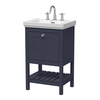 Mobile Bagno Tradizionale da 530mm con Lavabo (3 Fori per la Rubinetteria) - Blu Indaco - con Maniglia Cromata – Tudor