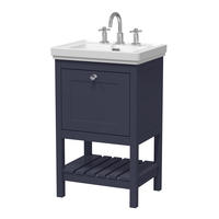 Mobile Bagno Tradizionale da 530mm con Lavabo (3 Fori per la Rubinetteria) - Blu Indaco - con Maniglia Cromata – Tudor