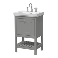 Mobile Bagno Tradizionale da 530mm con Lavabo (3 Fori per la Rubinetteria) - Grigio Freddo - con Maniglia Nera – Tudor