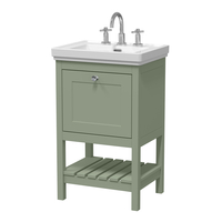 Mobile Bagno Tradizionale da 530mm con Lavabo (3 Fori per la Rubinetteria) - Verde Tenue - con Maniglia Cromata – Tudor