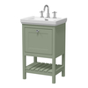 Mobile Bagno Tradizionale da 530mm con Lavabo (3 Fori per la Rubinetteria) - Verde Tenue - con Maniglia in Oro Satinato – Tudor