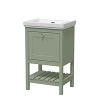 Mobile Bagno Tradizionale da 530mm con Lavabo (Senza Fori per la Rubinetteria) - Verde Tenue - con Maniglia Cromata – Tudor